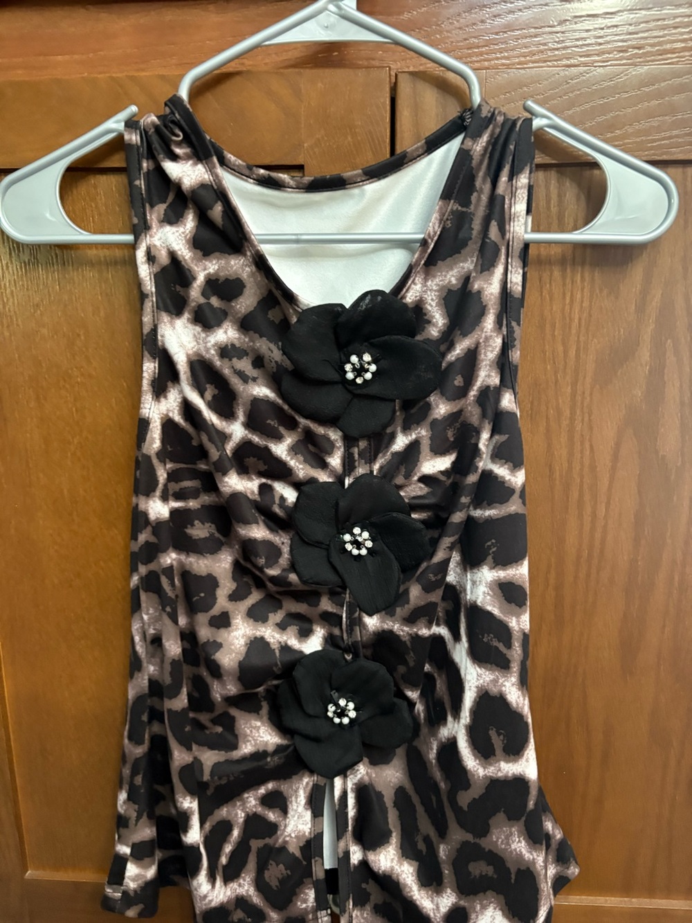 Girls' Leopard Print Tank Dress with Flower Accents - Black/Brown